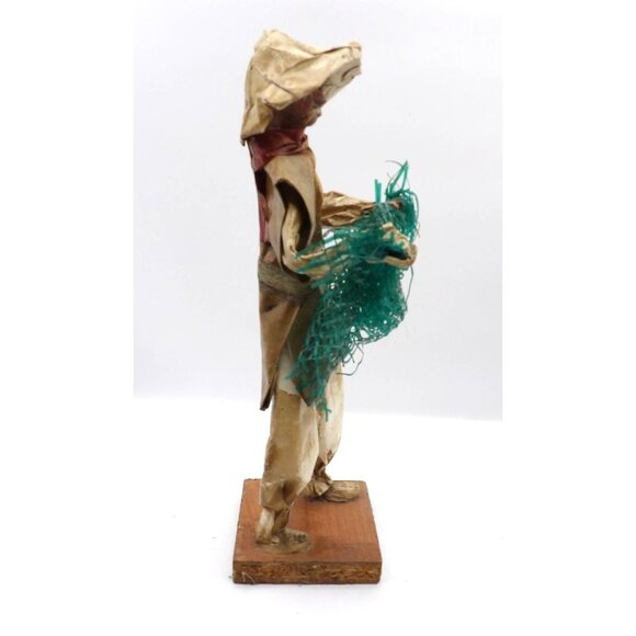 Viejito Papel Mache  Old Man with Fishing Net in Papier Mache 12x3½x3½" Mexico - Picture 5 of 5